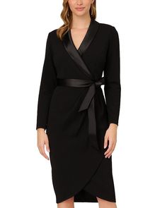 Adrianna Papell Tuxedo Wrap Sheath Dress Women - Bloomingdale's Elegant Belted Wrap Dress For Formal Occasions, Elegant Formal Belted Wrap Dress, Elegant Belted Cocktail Wrap Dress, Elegant Knee-length Wrap Dress For Office, Elegant Black Belted Wrap Dress, Elegant Fitted Black Wrap Dress, Formal Belted Sheath Dress, Formal Fitted Midi Wrap Dress, Formal Black Fitted Wrap Dress