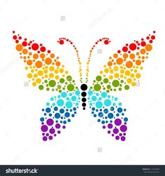 colorful butterfly with dots on it's wings in the shape of a rainbow color