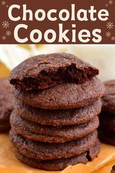 chocolate cookies stacked on top of each other with the title in the middle above it