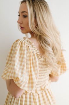 Dahlia Gingham Puff Sleeve Maxi Dress Yellow Gingham Dress, Curvy Date Night Outfit, Air Clothes, Southern Dresses, Yellow Gingham, Valentines Day Dresses, Bodice Top, Maxi Dress Sale, Gingham Pattern