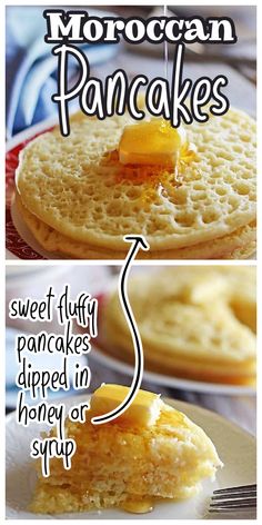 pancakes with butter and syrup on top are shown in this recipe for pancakes that you can make at home