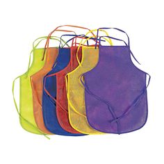 six different colors of aprons on a white background