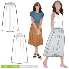 the front and back view of a women's skirt