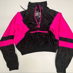 New With Tags. Womens Windbreaker With Hood. Size Small Pink Half-zip Top For Fall, Pink Long Sleeve Windbreaker For Fall, Casual Pink Half-zip Outerwear, Pink Athleisure Windbreaker For Streetwear, Pink Half-zip Top For Spring, Windbreaker Jacket Women, Green Utility Jacket, White Leather Jacket, Army Green Jacket