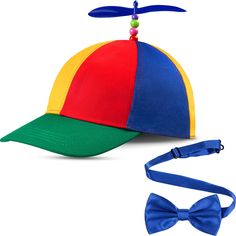 PRICES MAY VARY. What you get: you will receive hat and adjustable toddler bowtie in one package, enough quantity can meet your daily use and make you look very cute and delicate, you can share with your friends Quality and reliable material: our rainbow top hat is mainly made of plastic and polyester material, which is sturdy and quality, also is lightweight, reliable material can serve you for a long time; And the blue tie is mainly made of rayon material, which is soft and smooth, giving you Propeller Hat, Funny Clown, Clown Hat, Silly Hats, Rainbow Hats, Bright Color Schemes, Clowns Funny, Crazy Hats, Suspenders Set