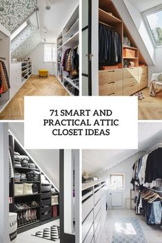 an attic closet with lots of clothes and other items