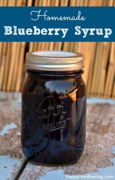 homemade blueberry syrup in a mason jar