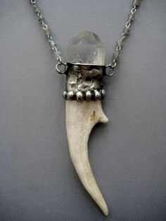 Amulet Jewelry, Crystal Wands, Jewelry By Brand, White Deer, Handmade Crystal Jewelry, Raw Quartz Crystal, Bone Jewelry