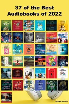 headphones with the words 37 of the best audiobooks of 2012 on them in front of