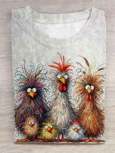 Line Drawing Of Chicken Pattern Crew Neck T-Shirt Drawing Of Chicken, Family Art Print, Animal Print T Shirts, Chicken Pattern, Chicken Print, Funny Chicken, Chicken Art, Chicken Humor, Photo Holder