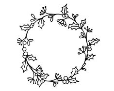 a black and white christmas wreath with holly leaves, berries and mists on it