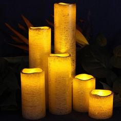 LED Narrow  Slim Textured Gold With Amber Yellow Flame Flameless Candles with Timer Set of 6 - Party Glowz Therapeutic Candles, Spa Candles, Battery Operated Garland, Flameless Candles With Timer, Battery Powered Candles, Solar Flower Lights, Halloween String Lights, Flameless Candle Set, Spa Candle