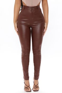 Available In Cognac. Faux Leather 2 Front Faux Pockets 2 Back Functional Pockets High Rise Skinny Leg 29 1/2" inseam. Based on a size Small 69% Rayon 26% Nylon 5% Spandex Imported | Sammie High Rise Pants in Cognac Brown size Medium by Fashion Nova Fashion Nova Pants, Review Fashion, Loungewear Women, High Rise Pants, Womens Loungewear, Shop Maxi Dresses, Womens Maxi Dresses, Rompers Women, Active Wear For Women