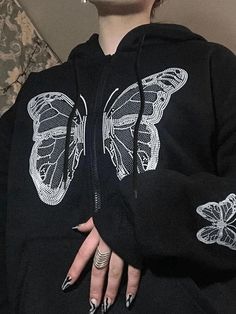 Y2K Butterfly Oversized Zip Up Hoodie - AnotherChill Soft Alternative Outfits, Oversized Zip Up Hoodie, Butterfly Fabric, Girl Punk, Street Punk, Y2k Butterfly, Streetwear Mode, Loose Hoodie, Effortless Outfit