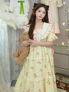 This price is for a nightgown only, others are not included.   	 		 			Size 			S 			M 			L 		 		 			Full Length 			95 			98 			101 		 		 			Bust 			92 			96 			100 		 		 			Sleeve Length 			23 			24 			28 		 		 			Shoulders 			37 			38 			39 		 		 			Height 			155-160cm 			160-165cm 			165-170cm 		 		 			Weight 			40-57.5KG 			57.5-67.5KG 			67.5-82.5KG Cottagecore Lace Trim Sleep Dress, Cute Short Sleeve Spring Nightgown, Cute Short Sleeve Nightgown For Spring, Cute Summer Dresses For Pajama Party, White Short Sleeve Dress For Night, Cute Spring Nightgown For Sleep, Cottagecore Lace Trim Dress For Loungewear, Cottagecore Dress With Lace Trim For Loungewear, Cottagecore Lounge Dress With Lace Trim