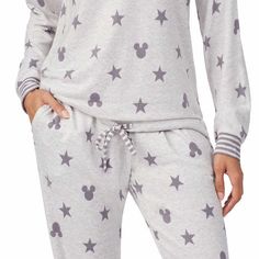 Nwt Disney Ladies' Lounge Set Size Large Gray Mickey Mouse Pattern Pajama Set Designed By Richard Leeds International Soft & Cozy Fabric Long Sleeves, Drop Shoulder Functional Contrast Drawstring At Hem Striped Trim Detail At Neckline, Cuffs, Drawstring & Waistband Full Length Jogger Style Pant Wide Elasticized Waistband 95% Polyester 5% Spandex Xs=0-2 S=4-6 M=8-10 L=12-14 Xl=16-18 Xxl=20-22 Inseam 29" Models Are 5'9" Wearing Size Small Disney Long Sleeve Sleepwear For Pajama Party, Casual Sleepwear For Pajama Party With Star Print, Casual Sleepwear With Star Print For Pajama Party, Casual Star Print Sleepwear For Loungewear, Star Print Long Sleeve Sleepwear For Pajama Party, Disney Cartoon Print Loungewear Sets, Christmas Pajama Bottoms, Star Print Long Sleeve Sleepwear For Loungewear, Mickey Mouse Pattern