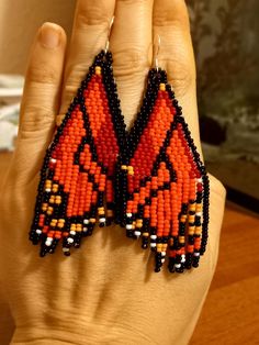 Bead tassel earrings, Crochet American native earrings,winds of butterfly Monarch. Handmade Butterfly Beaded Earrings For Gift, Bead Fringe Earrings, Earrings Bead, Bead Fringe, Beaded Tassel Earrings, Handmade Christmas Gifts, Seed Bead Necklace, Beaded Fringe, Monarch Butterfly