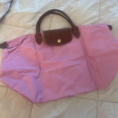 Longchamp In Pink Color Barbie Pink Pocket Book Bag Brown Handles Gold Button Black Silver Zipper 17.5 X 10.5 Brand New With Tag Longchamp Mini Le Pliage, Longchamp Le Pliage Club, Longchamp Backpack, Longchamp Tote Bag, Longchamp Le Pliage Large, Longchamp Leather, Longchamp Mini, Longchamp Bag, Longchamp Bags