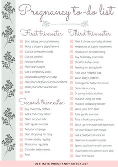 a printable baby shower checklist with the words, pregancy to do list