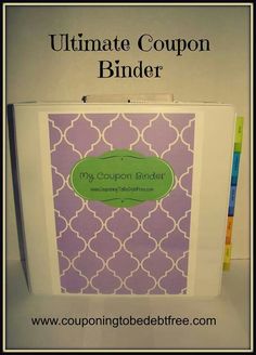 the ultimate coupon binder is in purple and white