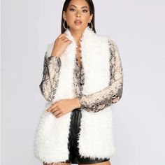 Nwt Small White Fuzzy Vest Bohemian White Winter Outerwear For Night Out, Damas Dresses, Corset Outfits, Black Tie Wedding Guests, Faux Fur Material, Bachelorette Dress, Sequin Bridesmaid Dresses, Summer Trends Outfits, Purple Bridesmaid Dresses