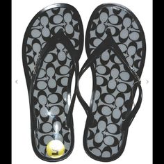 Coach Black Lyra Shiny Pvc/Bcm. Jelly Thong Flip Flops With Signature Coach C Print On Footbed. Brand New, Never Worn. Size: 5 Coach Shoes Women, Gold Wedge Heels, Navy Flip Flops, Lace Up Wedge Sandals, Coach Sandals, Canvas Sandals, Ankle Strap Sandals Heels, Leather Platform Sandals, Wedge Heel Sandals