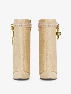 Shark Lock ankle boots in raffia | GIVENCHY Paris Givenchy Shark, Almond Toe Boots, Givenchy Shoes, Wedge Heel Boots, Givenchy Paris, High Heel Wedges, Givenchy Women, Stiletto Sandals, Biker Boots