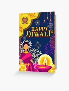 happy diwali greeting card with an image of a woman holding a lit candle