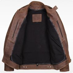 Brown Distressed Leather Jacket for Men: If you could have only one leather jacket, it should be this one. The timeless piece can upgrade any outfit on the go. It's made of high-quality genuine leather and features a soft viscose lining. Detailed attributes include zip closure, decorative seams, band style collar, and waxed texture. Pair it with your daily outfit to revamp the look. Features: Outside: Genuine Sheepskin Leather Inside: Soft and Smooth Polyester Lining Pockets Style: Two waists zi Rugged Leather Outerwear, Rugged Brown Leather Jacket, Rugged Brown Leather Jacket With Leather Lining, Rugged Distressed Brown Leather Biker Jacket, Rugged Distressed Brown Leather Outerwear, Classic Distressed Brown Leather Biker Jacket, Classic Distressed Brown Leather Outerwear, Rugged Outdoor Leather Jacket, Rugged Leather Jacket