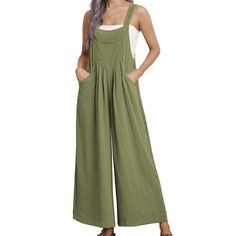 Fantaslook Wide Leg Jumpsuits for Women Casual Overalls Summer Rompers Jumpers Loose Sleeveless Straps Outfits With Pockets Womens jumpsuit is made of light and soft materials. The fabric is light, breathable and comfortable to wear. Wide leg jumpsuits with pockets and adjustable shoulder straps can adjust the body proportion and show a more perfect self. One piece rompers for women is fashionable and loose, which is very suitable for casual summer life. Through simple collocation, you can refle Overalls Summer, Overalls Casual, Women's Overalls, Linen Jumpsuit, Overalls Women, Wide Leg Jumpsuit, Leisure Wear, Cotton Linen, Jumpsuits For Women