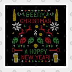 a cross stitch christmas sweater with the words merry and happy new year