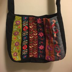 This Embroidered Pouch Purse Has A Black Shoulder Strap And A Button Closure. There Is A Small Pocket Inside The Large Inside Pocket With A Zip Closure. Embroidered Pouch, Pouch Purse, A Button, A Black, Inside Pocket, Shoulder Strap, Bag Lady, Pouch, Purse