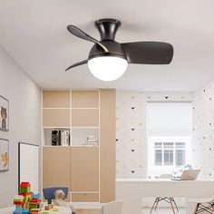 a modern ceiling fan in a child's room