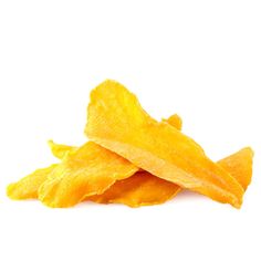 a pile of dried yellow corn chips on a white background