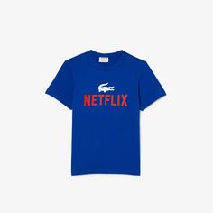 Lacoste Kids Lacoste x Netflix Organic Cotton Print T-Shirt Cobalt TJ5543 JQ0Kids are sure to love this bright, fun tee. Just add jeans and a pair of cool sneakers. Round neck with contrast trim : A new take on a classic. Lacoste x Netflix branding : This seasons must-have partnership pieces. Organic cotton jersey fabric : Grown without GMO or chemical products. Cotton (100%) The model is 5 feet 7 inches ( 170cm) tall and weighs 110 (50kg) pounds, wearing size XL. Although it is boys' clothing, Back Toning, Lacoste T Shirt, Cool Sneakers, Print Fonts, Crocodile Print, Couple T-shirt, Contrast Trim, Brand Colors, Cool Tees