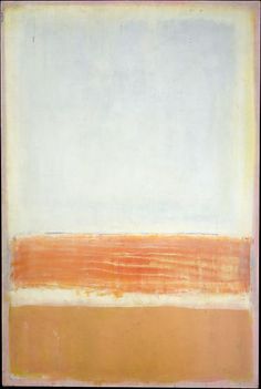 an abstract painting with orange and white stripes