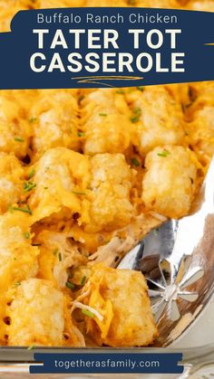 buffalo ranch chicken tater tot casserole in a serving dish