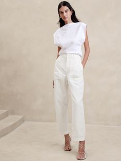 Mya Cotton-Linen Cargo Pant | Banana Republic Summer Utility Cropped Leg Pants, Chic Cropped Leg Cargo Pants For Spring, Summer Utility Style Cropped Pants, Summer Utility Pants With Cropped Leg, Summer Utility Pants With Cropped Legs, Chic Tapered Leg Cargo Pants For Everyday, Chic Everyday Cargo Pants With Tapered Leg, High-waisted Cargo Pants For Everyday Spring Wear, Chic Everyday Cotton Cargo Pants