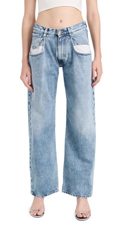 Find MAISON MARGIELA Straight Jeans With Contrast Pockets on Editorialist. Fabric: Mid-weight, non-stretch denim. Pleated front. Fading and whiskering. Button closure and zip fly. 5-pocket styling. Shell: 100% cotton. Hand wash. Made in Italy. Measurements: Measurements from size 36 Rise: 9.75in / 25cm Inseam: 30in / 76cm Leg opening: 18in / 46cm Designer Wide Leg Denim Jeans, Designer Denim Straight Leg Pants, Designer Straight Leg Denim Pants, Designer Straight Leg Bottoms For Spring, Designer Denim Blue Bottoms, Latest Jeans, Carpenter Jeans, Women Denim Jeans, Pocket Jeans