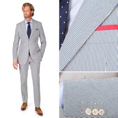 The Modern Seersucker Suit | Custom-tailored in original Italian cotton by Subalpino. Classic Striped Spring Suit, Blue Seersucker Suit Men, Seersucker Groomsmen, Navy Seersucker Suit, Seersucker Wedding, Seersucker Blazer, Seersucker Suit, Winter Attire, Cotton Suits