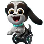 a cartoon dog is riding on a tricycle