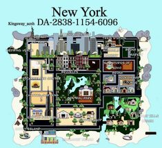 a map of the new york city with lots of buildings and trees on it's sides