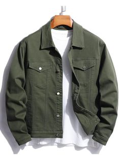 Denim Jacket Man, Jean Jacket Outfits Men, Long Sleeve Jean Jacket, Green Denim Jacket, Jacket Man, Classy Outfits Men