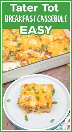 a white plate topped with a casserole covered in cheese