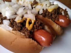 two hot dogs with mustard and onions on a plate