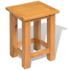 a small wooden stool sitting on top of a white floor