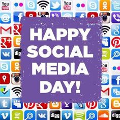 the words happy social media day are displayed in front of many different types of social icons