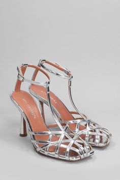 Lidia Sandals in silver leather, square toe, t bar strap, ankle strap, multiple thin straps, mirror effect, leather sole, Made in Italy, heel 105mm Zegna Shoes, Mirror Effect, Italian Shoes, 50 Style, Sneaker Wedge, High End Fashion, Summer Season, Bridal Shoes, Manolo Blahnik