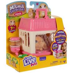 the little live pet playset is pink and has a small dog inside it's cage