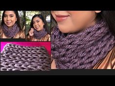 there is a collage of pictures showing different ways to tie a scarf with yarn